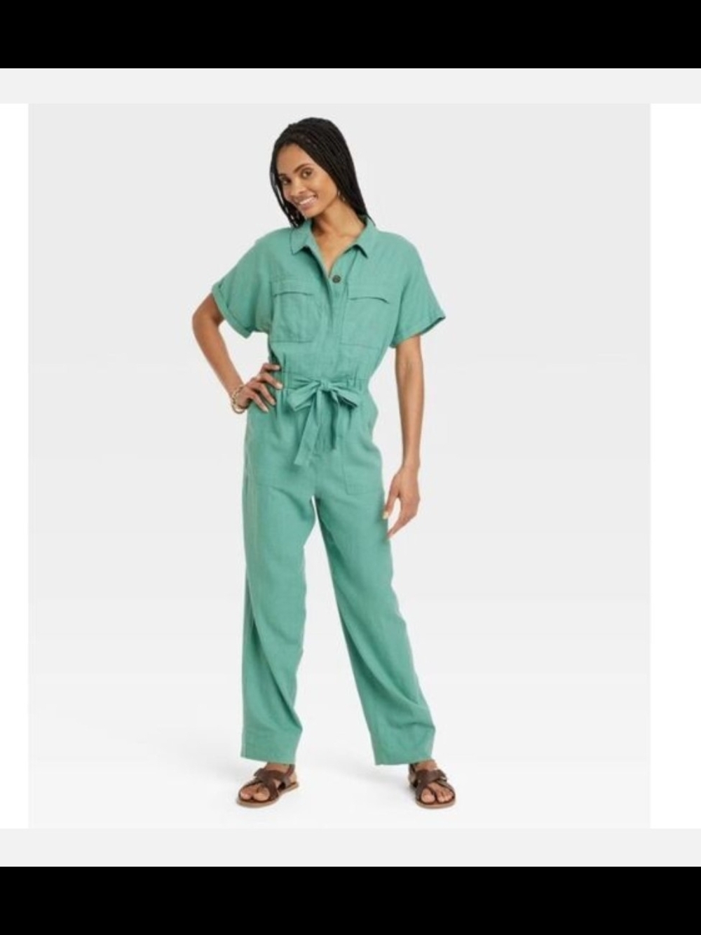 Universal Thread Seafoam Green Short-Sleeve Utility Jumpsuit With Tie size 14
